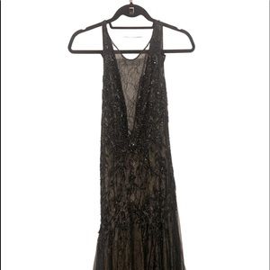 Fancy shear black dress with beading and tulle size 4